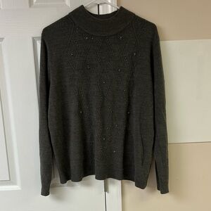 Tradition Mockneck Gray Sweater With Embellishments